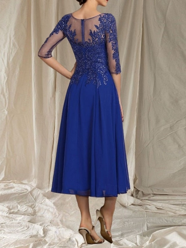 of the Bride Mother Crew Dress Neck Elegant Guest A-Line Wedding