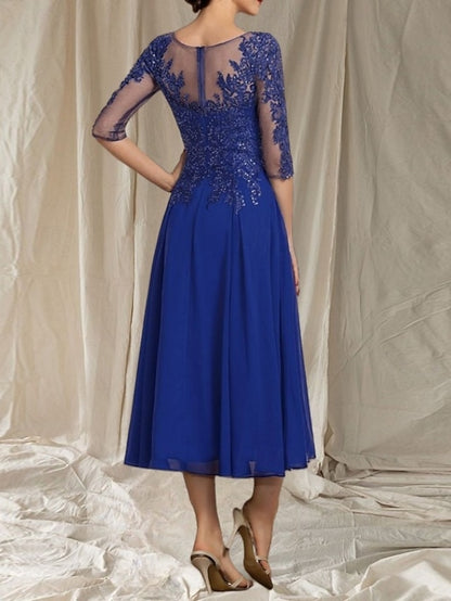 of the Bride Mother Crew Dress Neck Elegant Guest A-Line Wedding