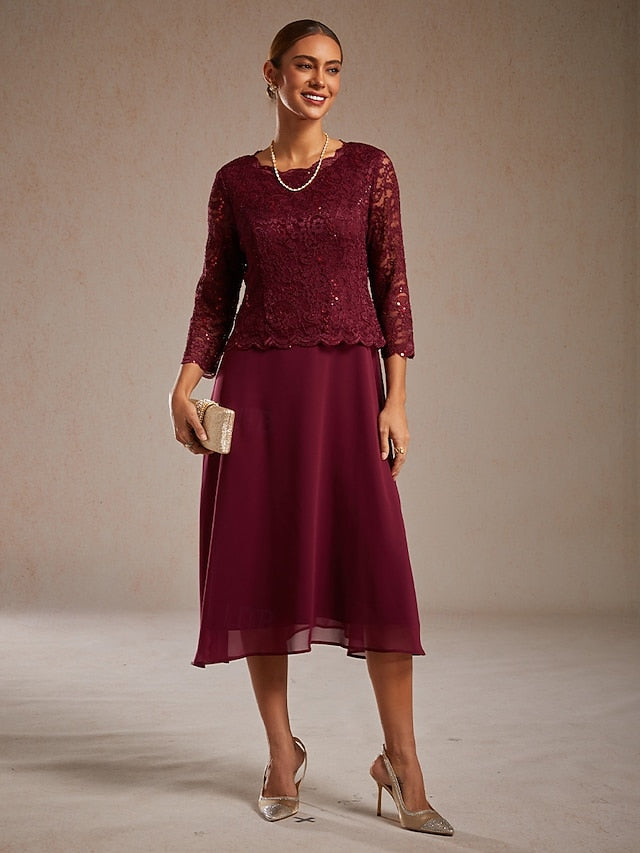 Women's Midi Dress Chiffon Dress Elegant Solid Color 3/4