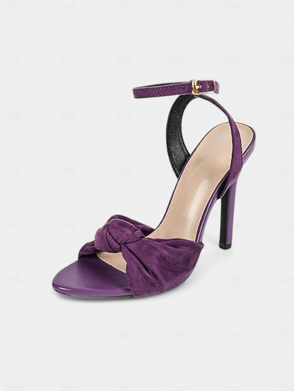 High Heel Bow Sandals Purple Detail - with Women's Suede