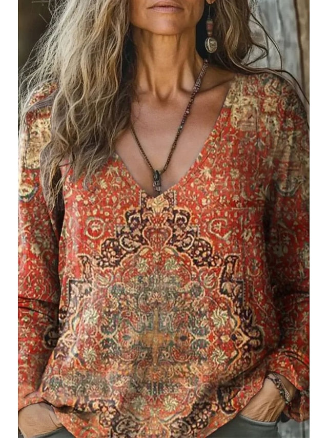 Women's Cotton Blend T Shirt Floral Fashion Casual Long