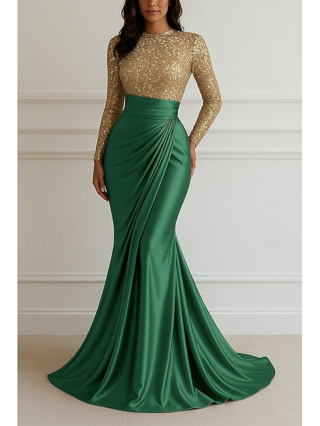 Floor Elegant Formal Gown Wedding Mermaid Dress Sequin Evening