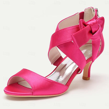 Women's Bowknot Wedding Heel Kitten Open Shoes Bridal