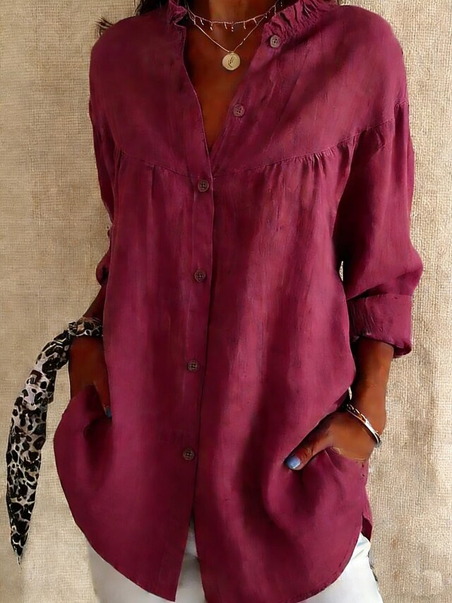 Women's Shirt Cotton Linen Shirts Casual Shirt Blouse Plain