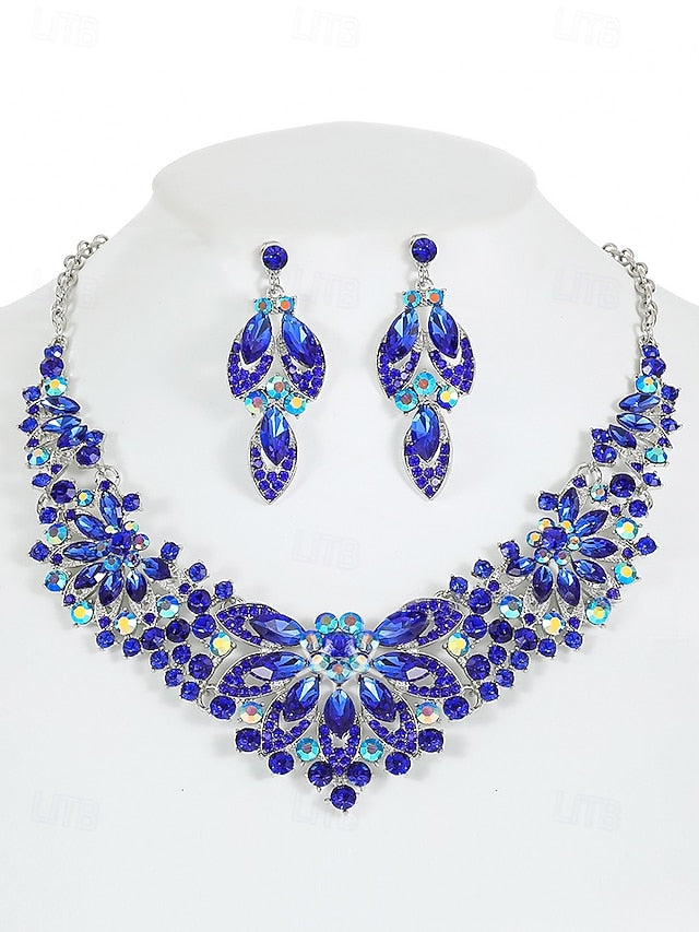 Green Crystal Elegant Statement Set Jewelry Necklace –