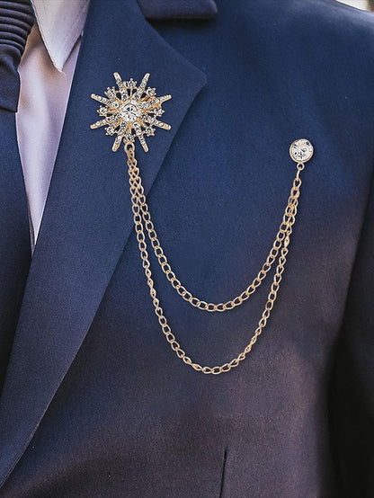 Star Elegant Crystal Stylish – with Lapel Chains Gold Pin
