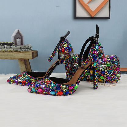 Multicolor Women's Wedding Rhinestone Shoes Heel High with