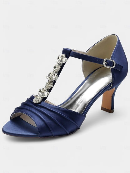 Open-Toe Bridal Satin White Detail Crystal Heels – with