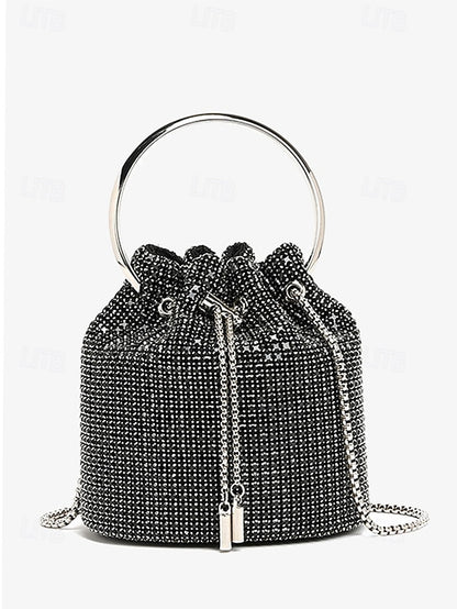 Women's Sparkling Silver with Metal Bucket Bag Rhinestone