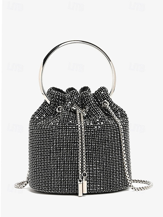 Sparkling Silver Bucket with Rhinestone Bag Women's Metal