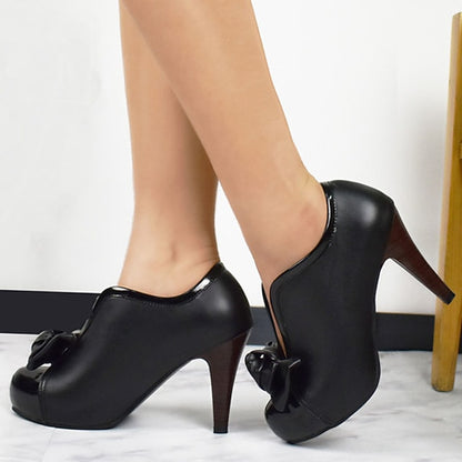 Ankle with Boots Women's Heeled Two-Tone Bow-Embellished