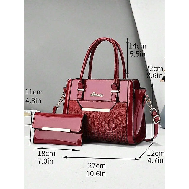 Faux Set Handbag Glossy Women's – Patent Leather