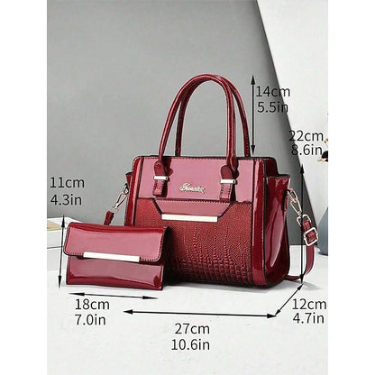 Faux Set Handbag Glossy Women's – Patent Leather