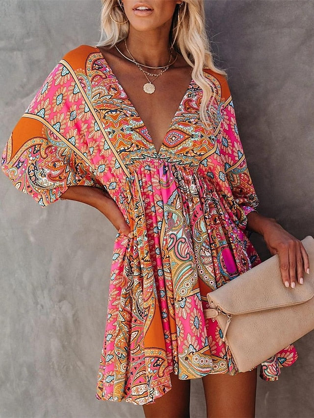 Women's Mini Dress Petite Dress Paisley Dress Casual Dress