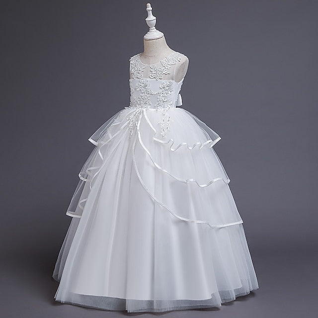 Girls' Party Color Kids Sleeveless Dress Solid