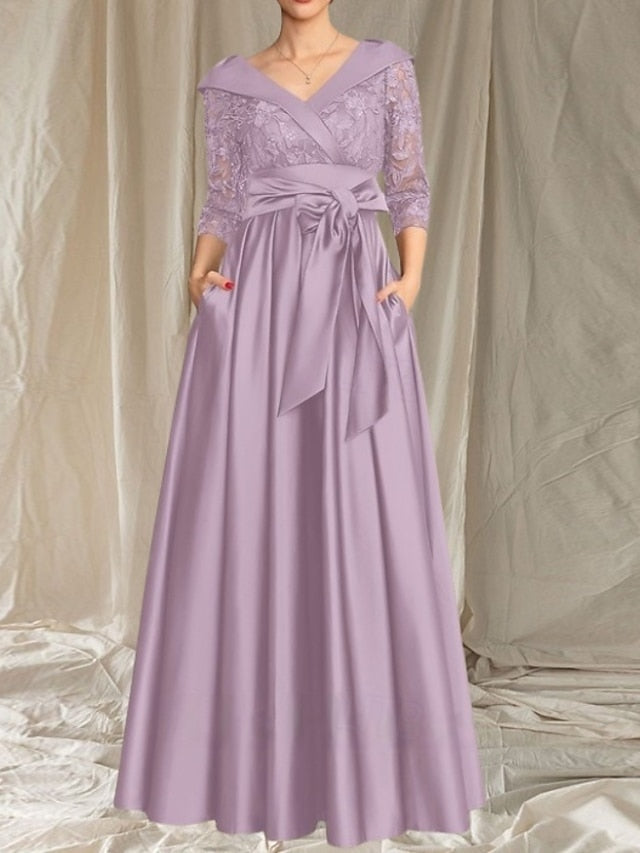 Dress of Mother Elegant A-Line Wedding Bride the Guest V Neck