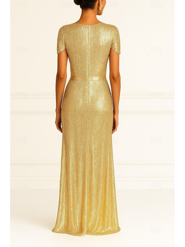 Column Black Formal Wedding Elegant Gold Dress Gown Evening