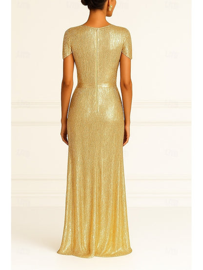 Column Black Formal Wedding Elegant Gold Dress Gown Evening