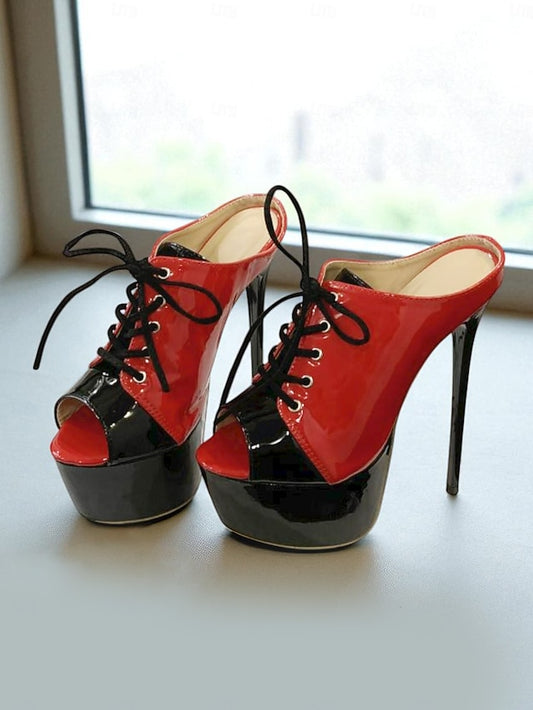Red Stiletto Leather Patent Women's and Black Platform