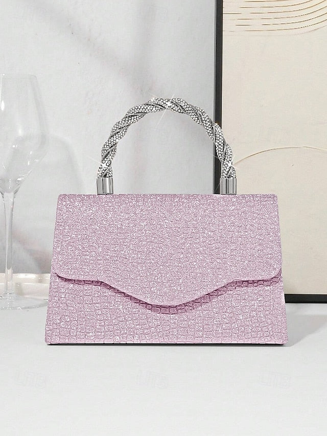 Handle Handbag with Glitter Rhinestone Women's Silver –