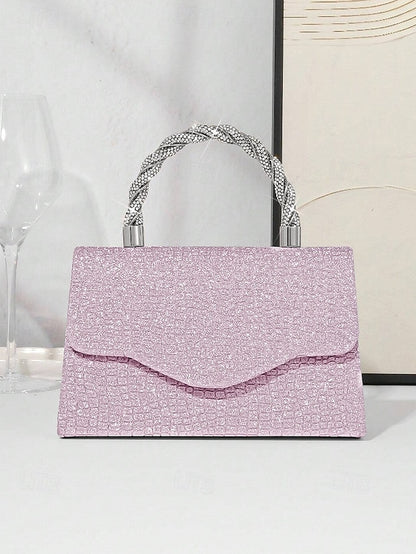Handle Handbag with Glitter Rhinestone Women's Silver –