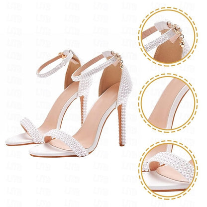 Wedding Heel Shoes Elegant Women's Pearl-Embellished High