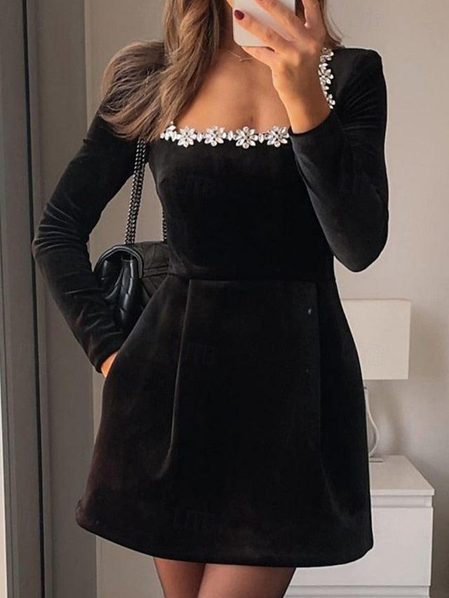 Women's Mini Dress Black Dress Velvet Dress Sheath Dress