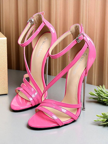 - Sandals Women's Red PU Stiletto High Strappy Heels Patent