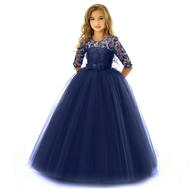 Flower Wedding Dress Kids Half Girl Sleeve Girls'