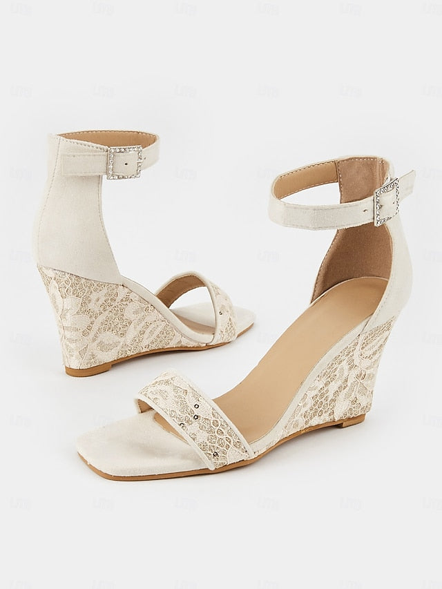 Sandals Lace Women White Ankle Wedge for – Strap Stylish Heel