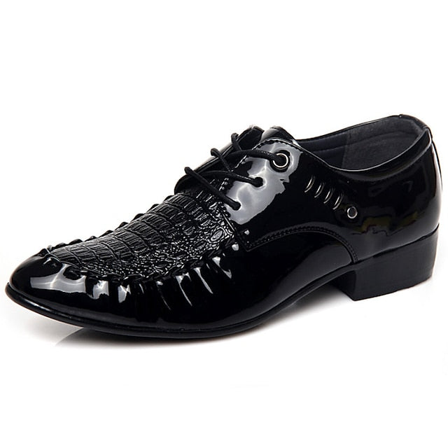 Leather Patent Crocodile Shoes Men's - Faux Black