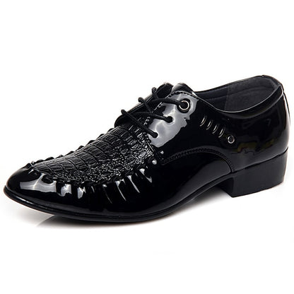 Leather Patent Crocodile Shoes Men's - Faux Black