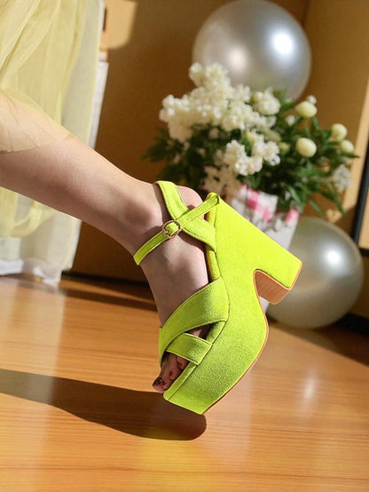 Platform Sandals with Hot Suede Ankle Strap Pink - Women's