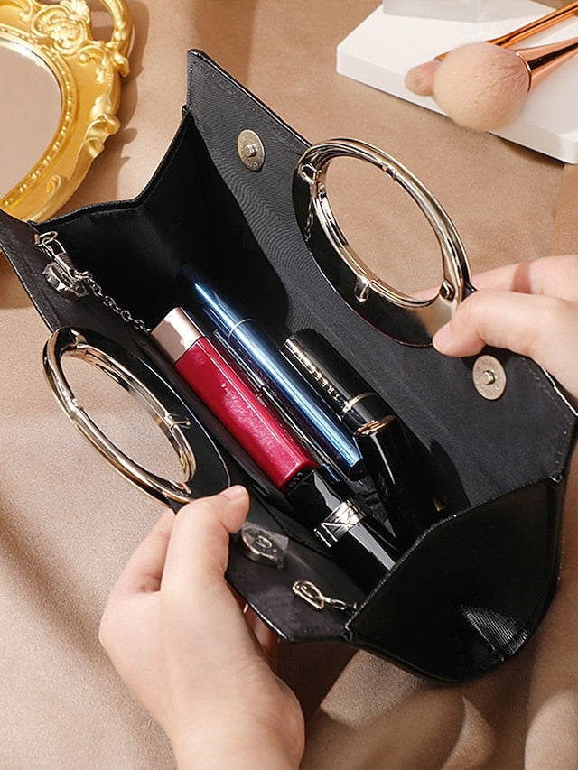 with Glamorous Round Clutch Crystal Handle – Evening Gold