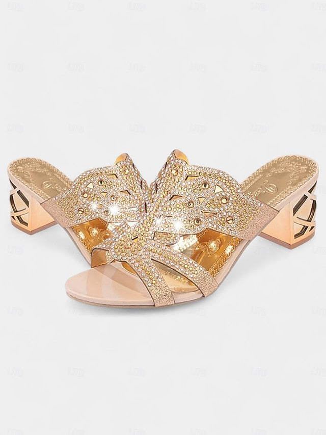 Rhinestone Green Embellished and - Sandals Heeled Gold