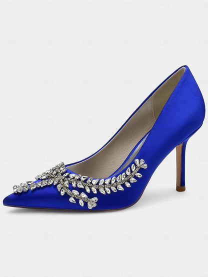 Rhinestone-Embellished Women's Satin – Stiletto Heels