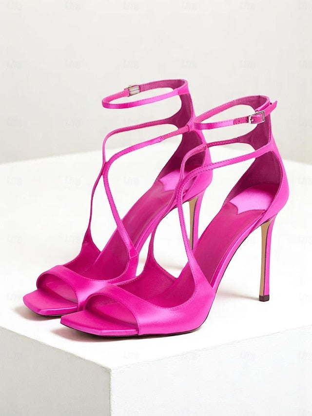 Satin Elegant Stiletto Lavender - Heels Crisscross Women's