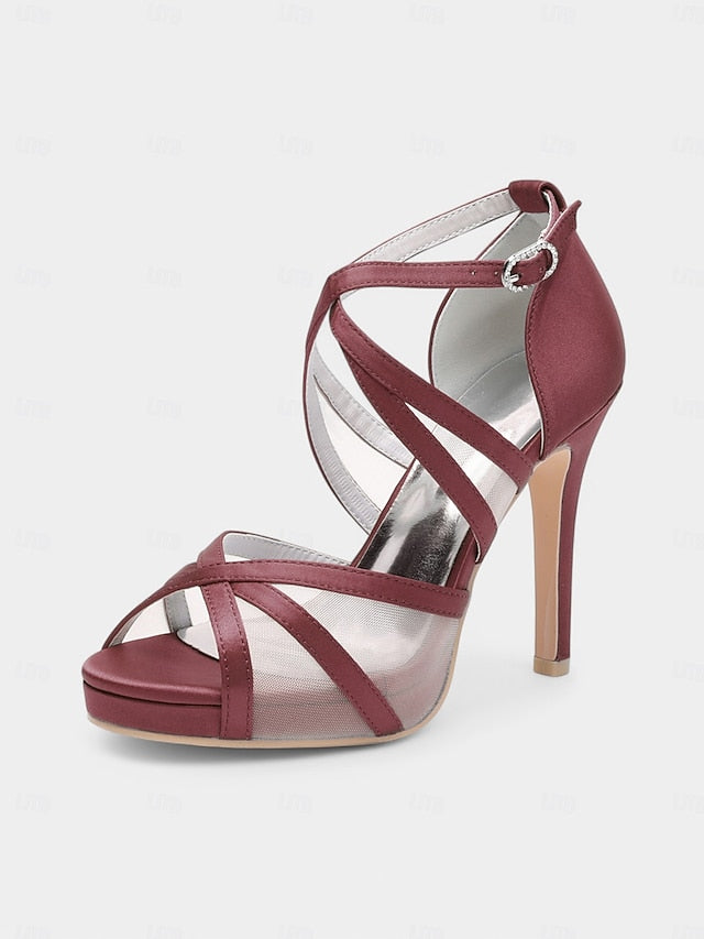 Sandals Bridal High Heel Straps with Satin - Cross Perfect White