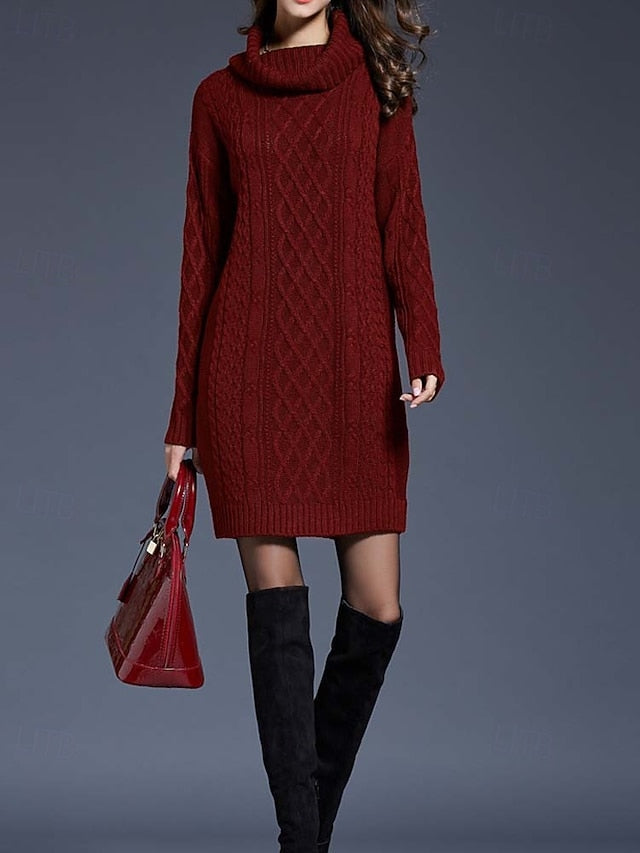 Women's Sweater Dress Casual Soft Pure Color Cable