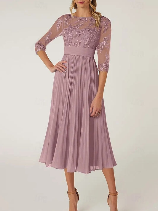 Mother Bride the Dress Neck Wedding Elegant Guest of A-Line Crew