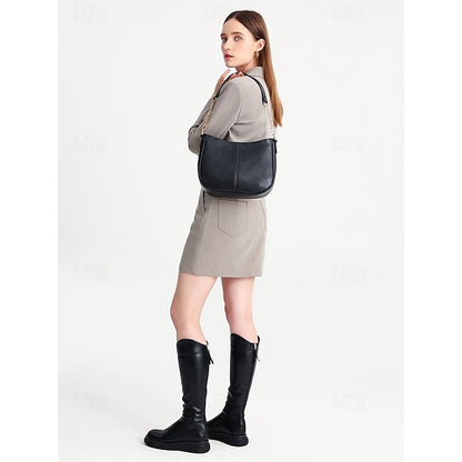 Sac bandoulière en cuir pour femme avec chaîne marron et doré