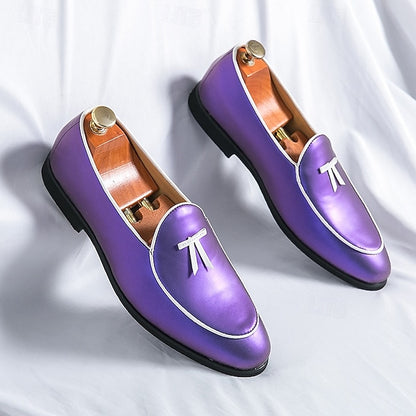 Leather Black Men's Patent Yellow Trim Loafers Faux with