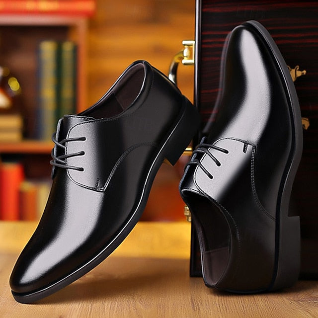 – Shoes Men's Glossy Black Classic Lace-Up Derby Formal