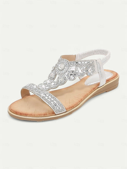 – T-Strap Elegant Embellished Sandals Women's Rhinestone