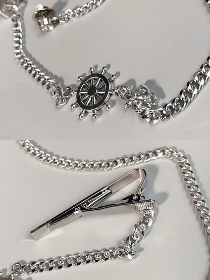 Nautical Ship Design with Silver – Wheel Men's Chain Tie