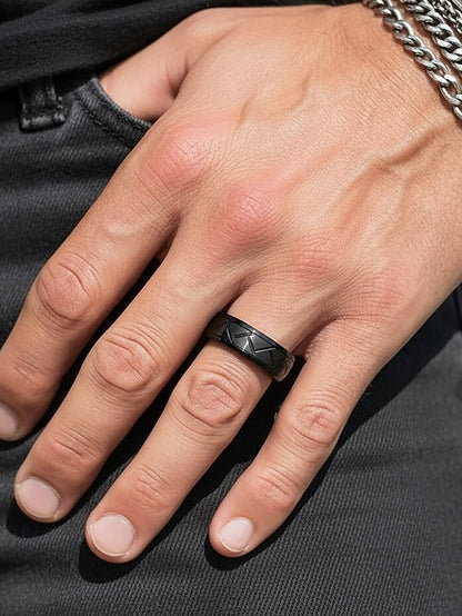 Pattern Steel Rings Modern Men's Stainless – Geometric