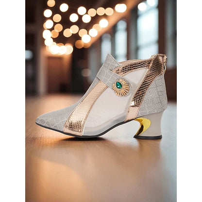 Boots Women's Ankle with Silver Emerald and Gold Mesh