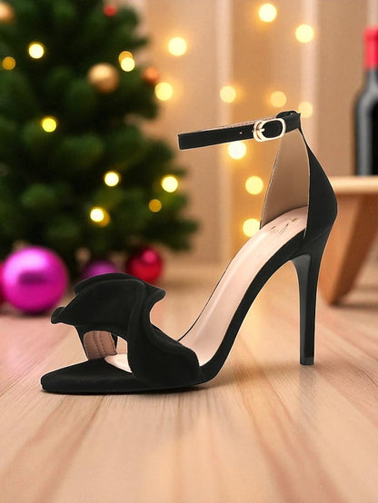 Women's High Velvet Red Heel Strap Ankle Sandals - Elegant