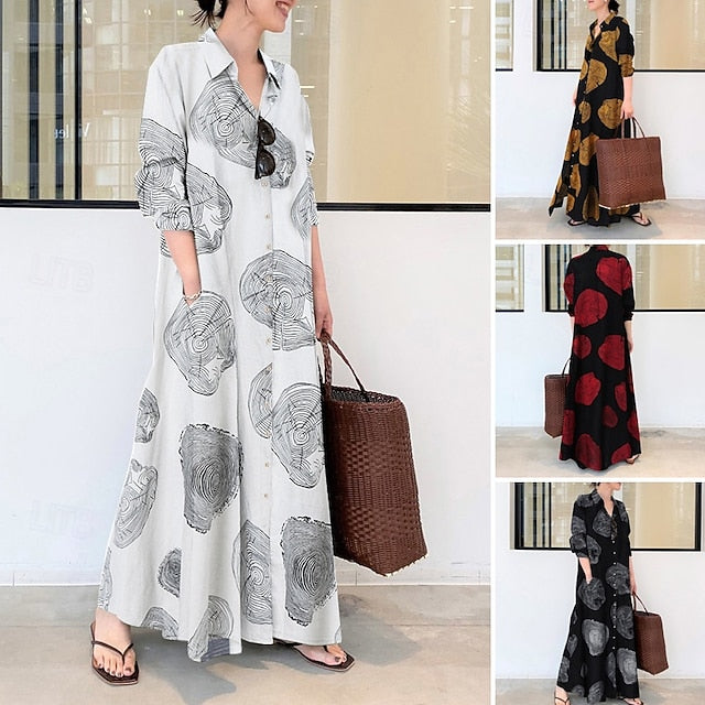 Women's Long Dress Maxi Dress Cotton Linen Dress Print