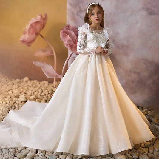 Kids Dress Communion Solid Color Girls' Party First